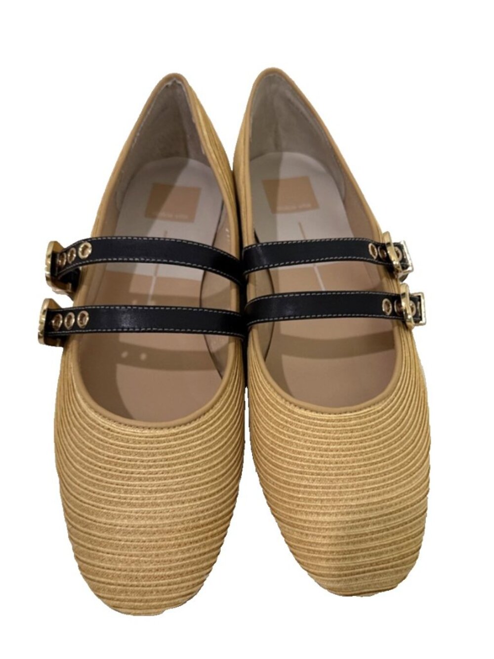 Dolce Vita Baylee Natural Raffia Double Strap Ballet Flats Mary Jane Size 10 NIB